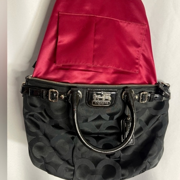 NWOT! Coach medium black monogram canvas Madison OP Art satchel crossbody bag - Picture 3 of 7